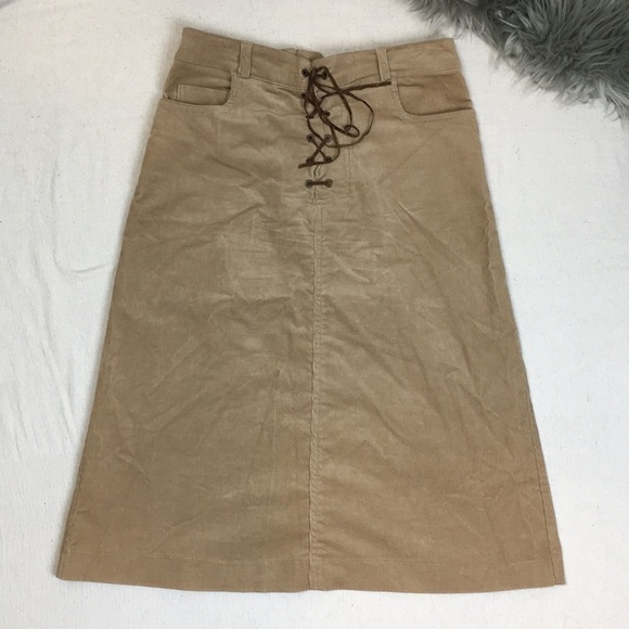 VTG Sandro A line Lace up Corduroy Skirt - Picture 1 of 8
